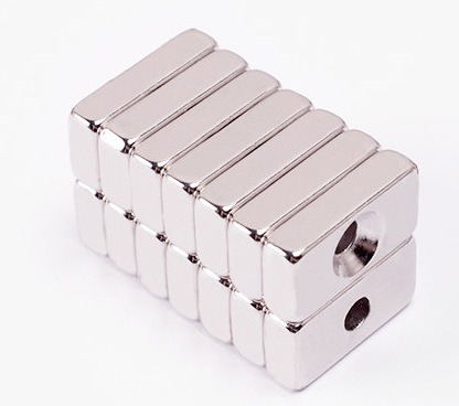 Rectangular Neodymium Magnet with Single Double Countersunk Hole