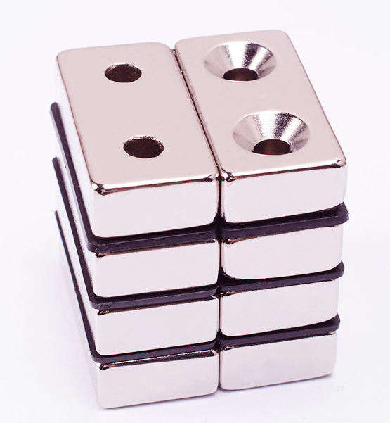 Rectangular Neodymium Magnet with Single Double Countersunk Hole