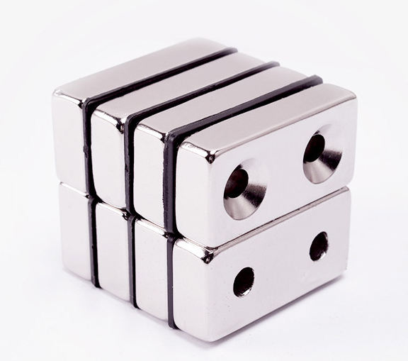 Rectangular Neodymium Magnet with Single Double Countersunk Hole