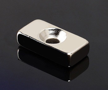Rectangular Neodymium Magnet with Single Double Countersunk Hole