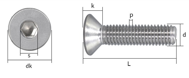 Especificaciones del tornillo avellanado de cabeza hexagonal