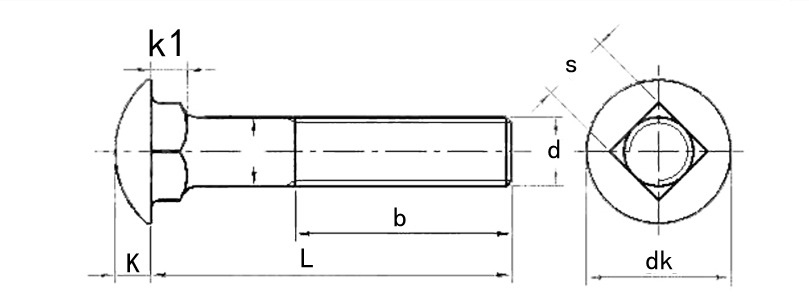Specifications of Round Head Bolt or Carriage Bolt