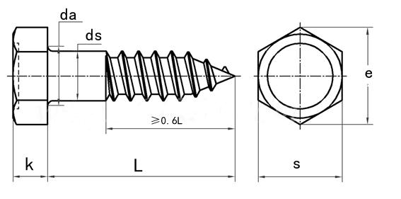specifications of hex wood screw