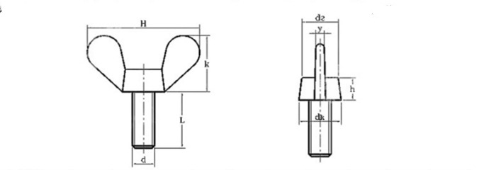 Especificación del tornillo de mariposa y la tuerca