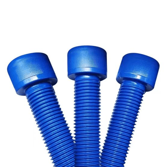 Anti-corrosion coating for double-headed screws is painted blue