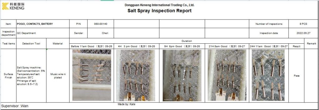 salt spary inspection report of CNC POGO PIN