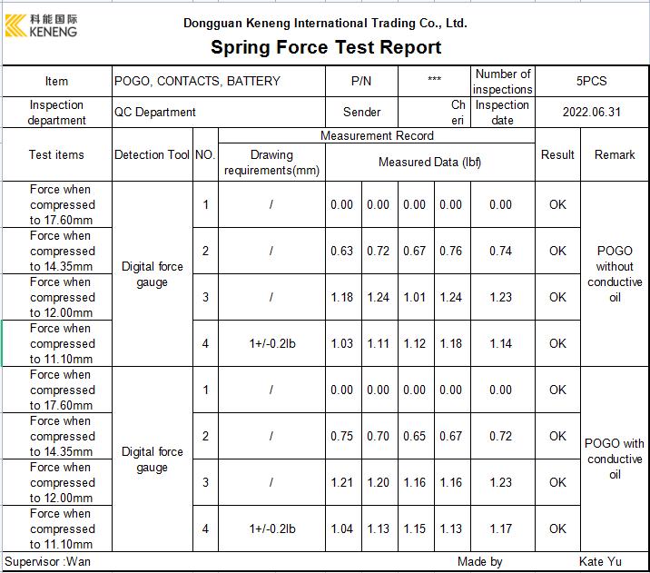 spring force test of CNC POGO PIN