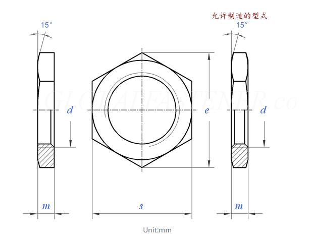 Specifications of Hexagon Fine Pitch Thread Thin Nuts