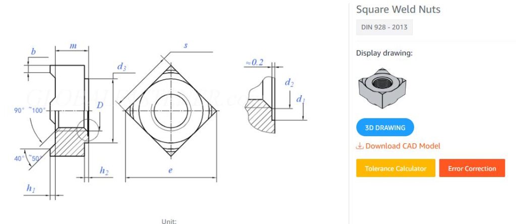 pecifications of Square Nuts