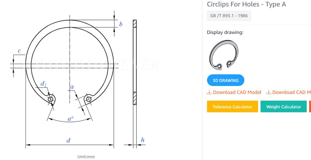 specifications of internal circlips