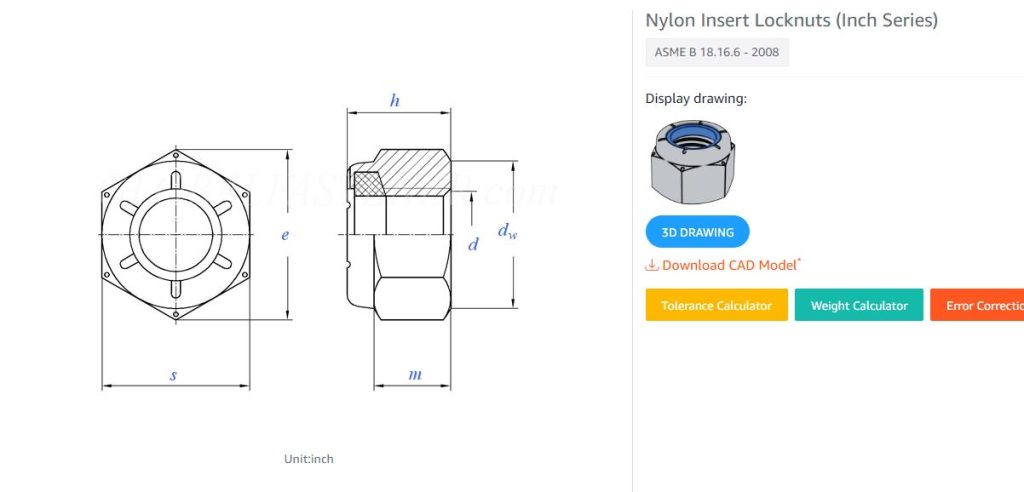 Specifications of Hex Lock Nut with Nylon Insert