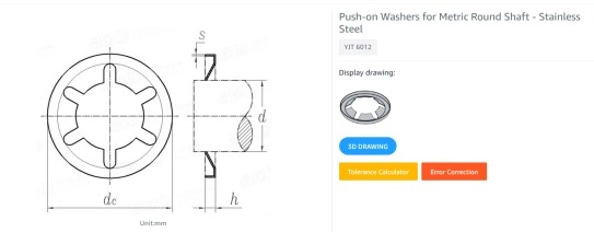 Specifications of Push-on Washers