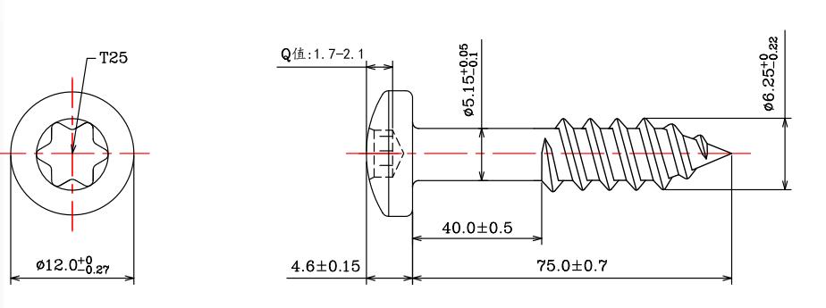 specifications of torx head taping screw