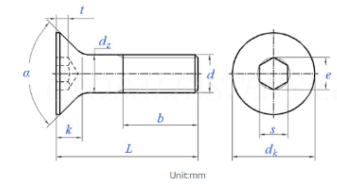 Specifications of Hexagon Socket Countersunk Head Cap Screw