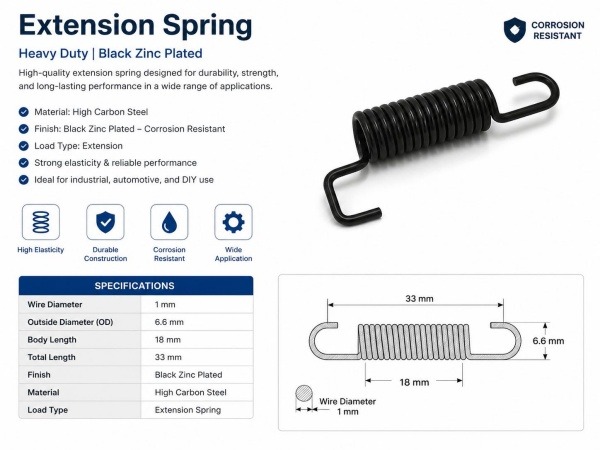 Custom Black Zinc Plated Extension Spring