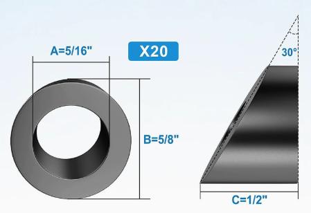 Size Range of Tapered Bevel Washers